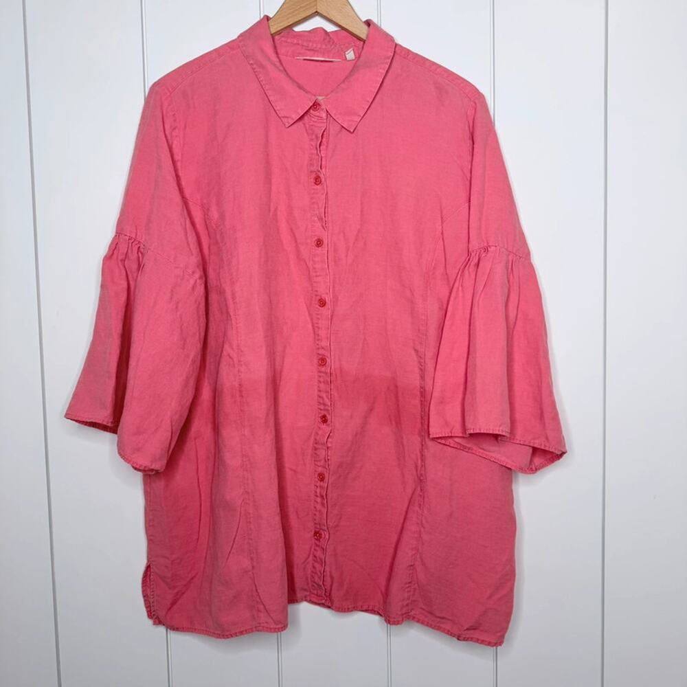 Soft Surroundings Coral Linen Blend Flowy Button Top 2X